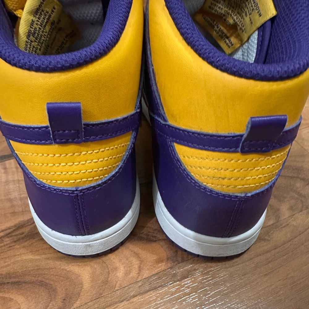 Nike Dunks High-Top Sneakers in Purple and Yellow Colorblock - Picture 8 of 9